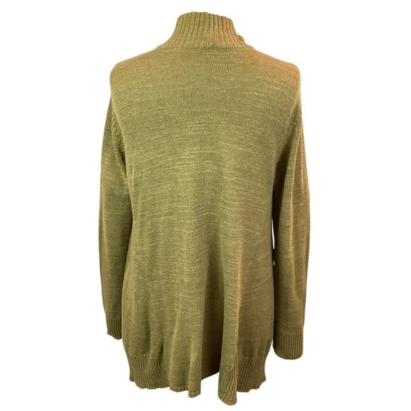 Eileen Fisher Womens Medium  Open Front Cardigan Cotton Sweater Olive Green - Picture 5 of 8